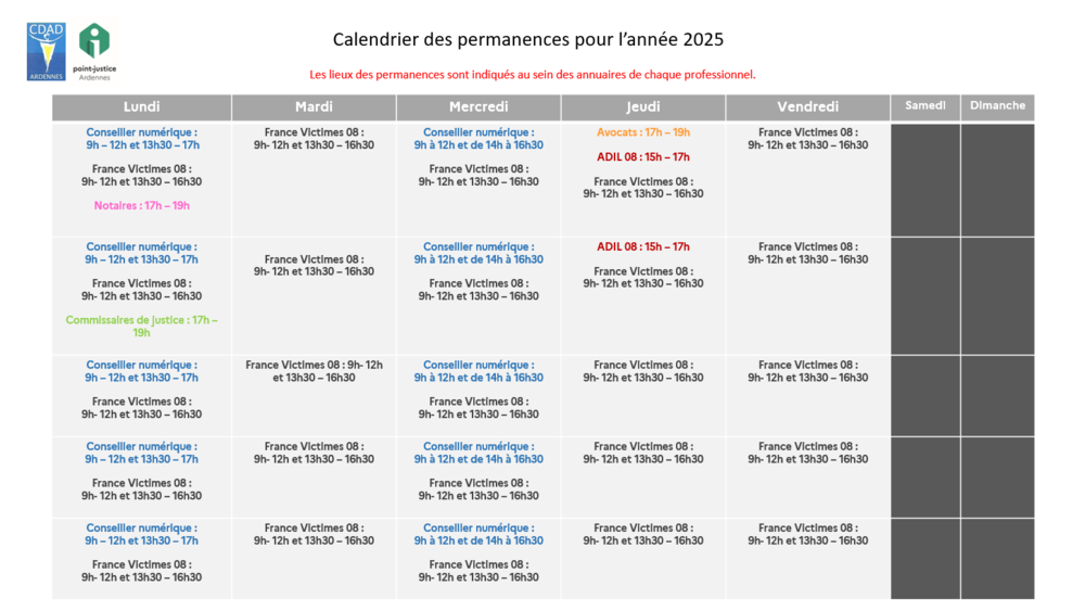 Calendrier CDAD 2025