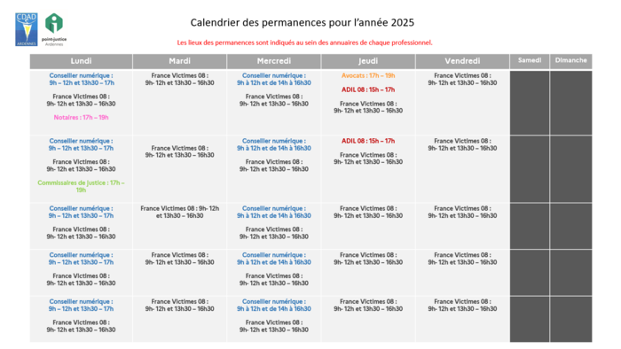 Calendrier CDAD 2025